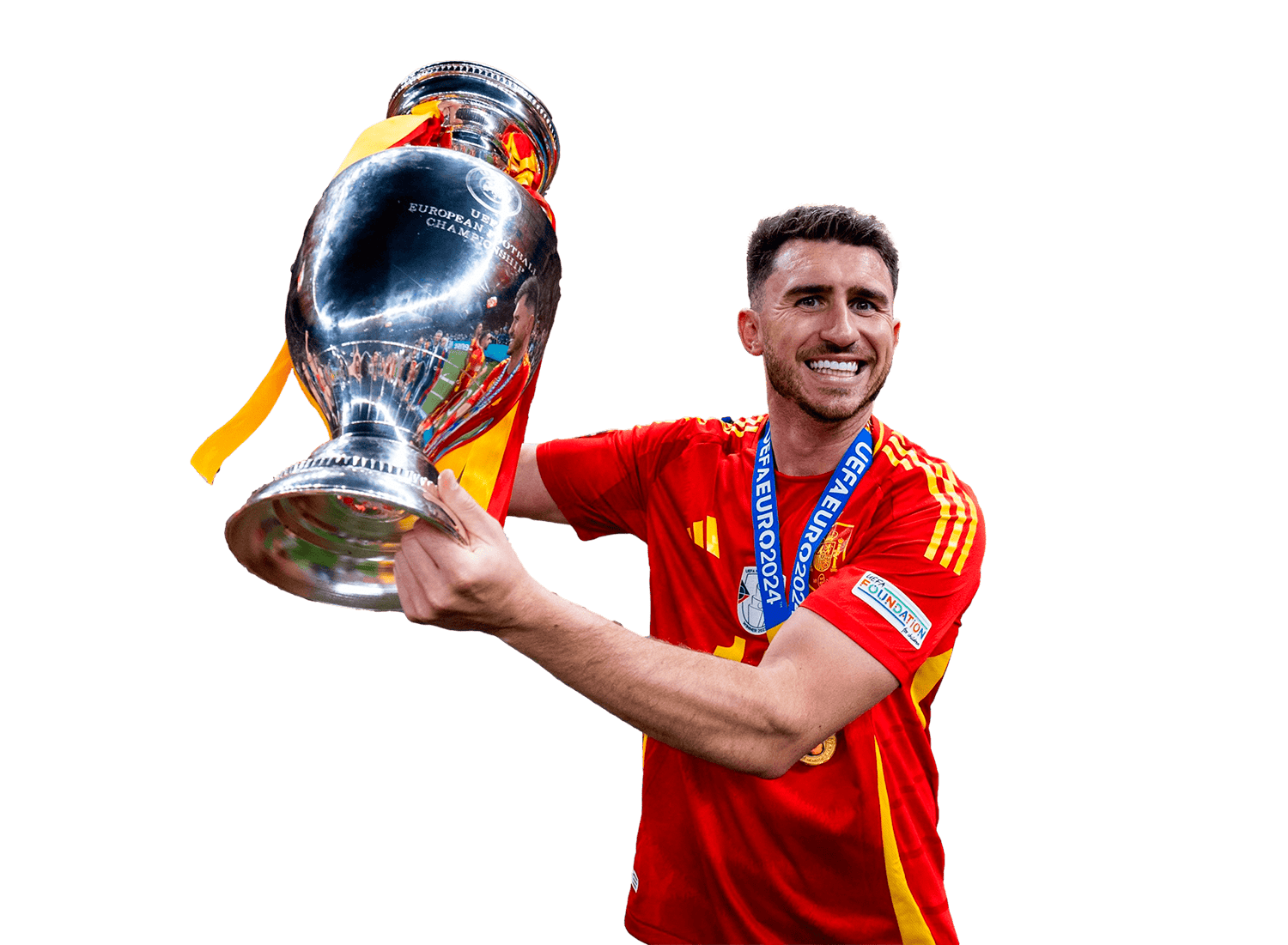 Laporte PNG Spain Football Render con el trofeo de Campeón de Euro 24