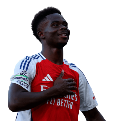Bukayo Saka PNG Arsenal Football Render. Goal Celebration