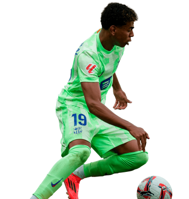 Lamine Yamal PNG Barcelona Football Render. Equipacion Amarilla y verde Barca
