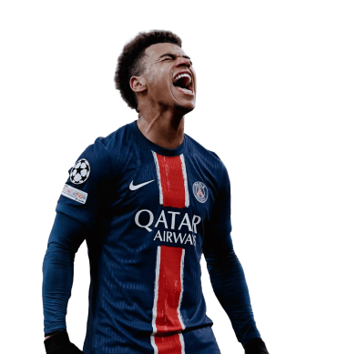 Désiré Doué PNG Paris Saint Germain Football Render. Goal Celebration