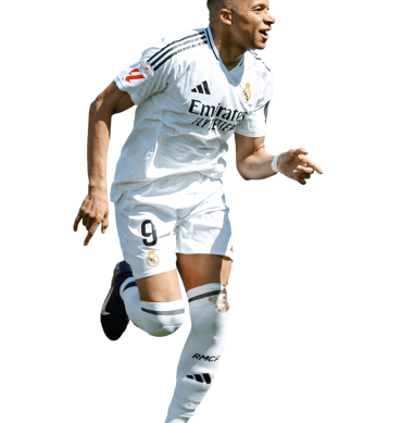 Mbappe PNG Real Madrid Football Render. Goal Celebration
